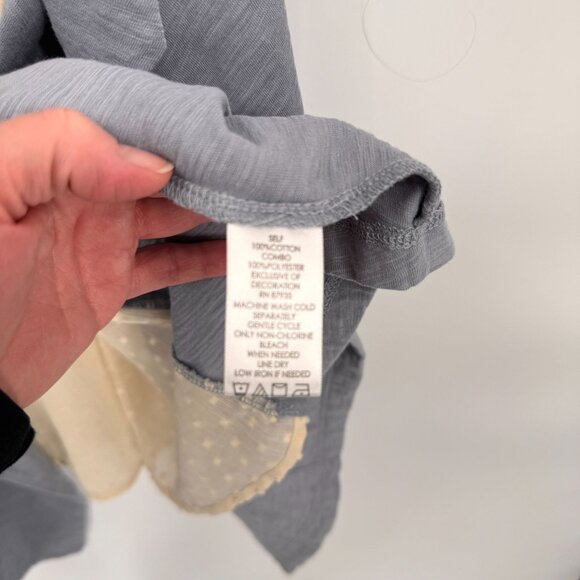 LOGO Cardigan Vest Womens XL Blue Cotton Cream‎ Swiss Dot Lace-Trimmed Back - Picture 6 of 9